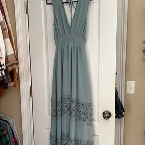 Baltic Born Dusty Blue Lace Maxi Dress small